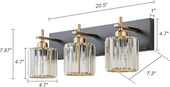 Modern Crystal Bathroom Vanity Lights, 3-Lights Black Gold Bathroom Light - Image 3
