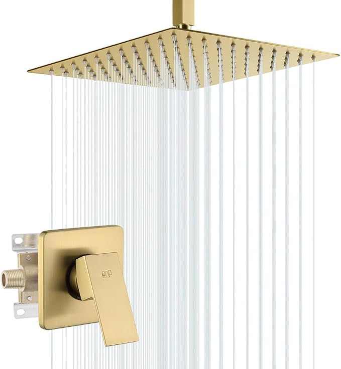 POP SANITARYWARE Ceiling Mount Shower Faucet Set Brushed Gold Bathroom Rainfall by POPSANITARYWARE