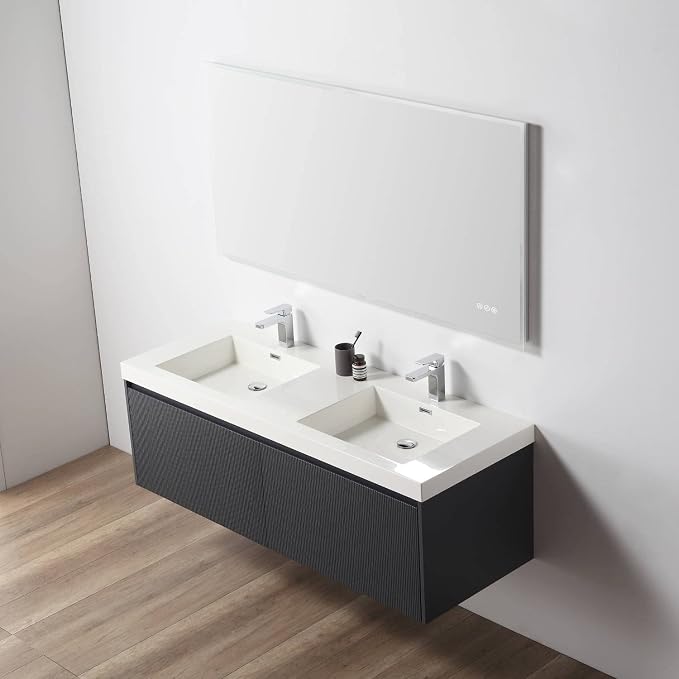 Blossom 60 Inch Double Sink Bathroom Vanity, All Wood Wall Mounted Floating - Image 6