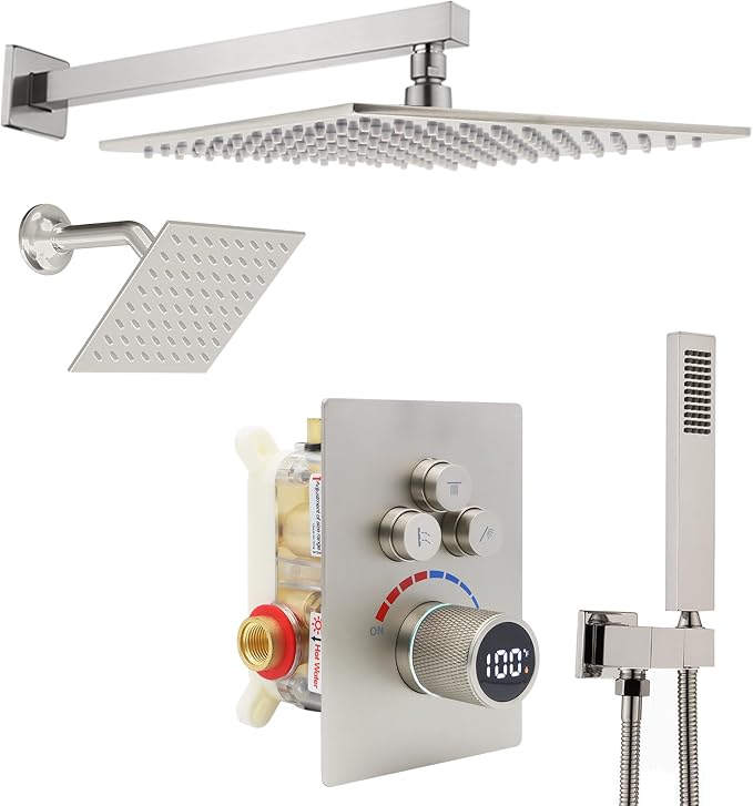 Digital Display Dual Head Shower system Rain Shower System Shower Wall Mount 10 by Backnets