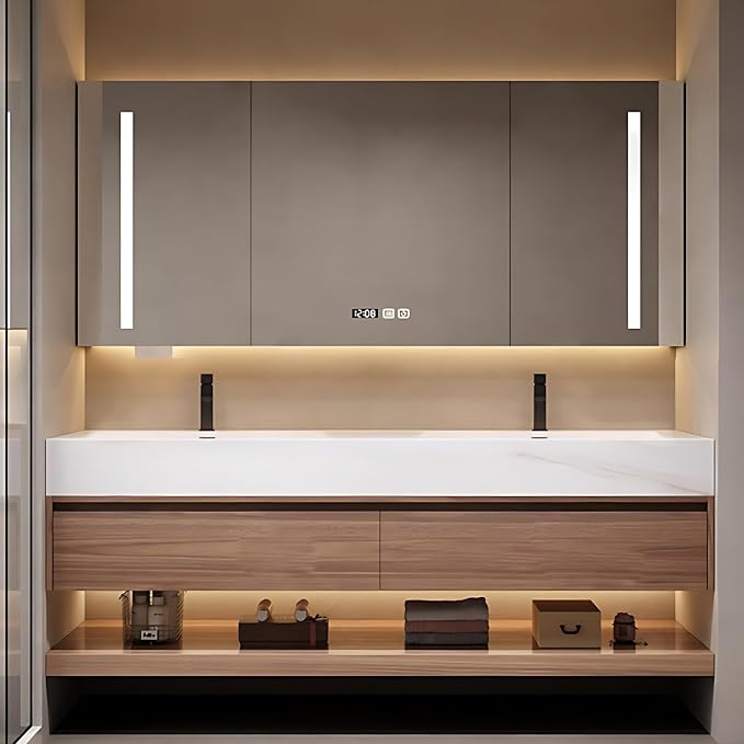 Luxury Bathroom Vanities, Defogging LED Lighted Mirror, Bathroom Cabinet by NAIROLET