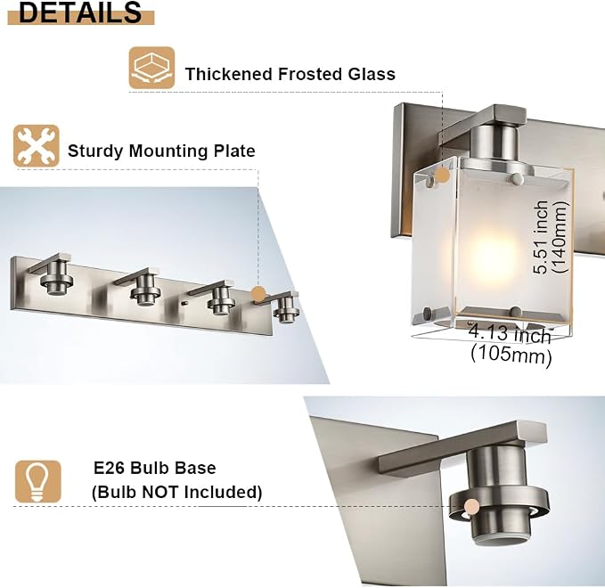 Modern 3-Lights Brushed Nickel Vanity Lights, Bathroom Light Fixture Over - Image 7