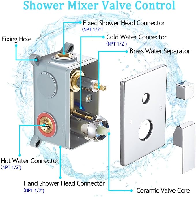 Shower Faucet Set Polished Chrome Surface Large 12 Inch Shower Head Handheld - Image 5