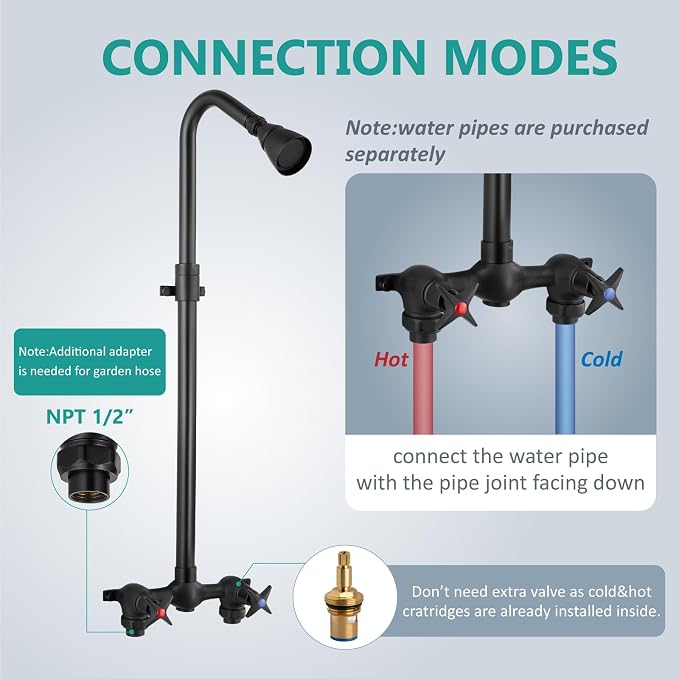 Aolemi Outdoor Shower Kit Fixtures Faucet System Double Handle Exposed Shower - Image 8