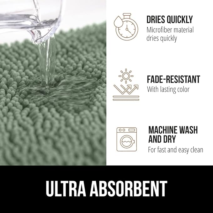 GORILLA GRIP Plush Absorbent Shaggy Chenille Bath Rug Mat - Image 5