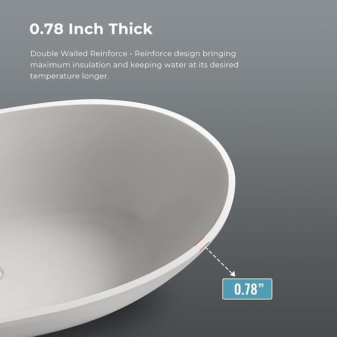 67" Premium Solid Surface Freestanding Bathtub, Upgraded Oval Stone Resin - Image 9