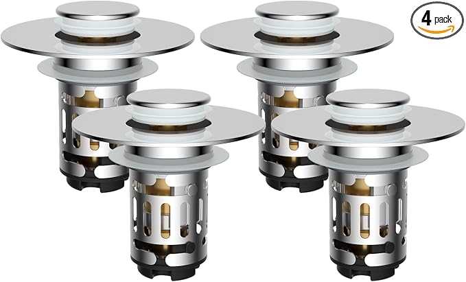 Hibbent 4 Pack Upgraded 3 in 1 Bathroom Sink Drain Strainer, Universal Pop Up by Hibbent