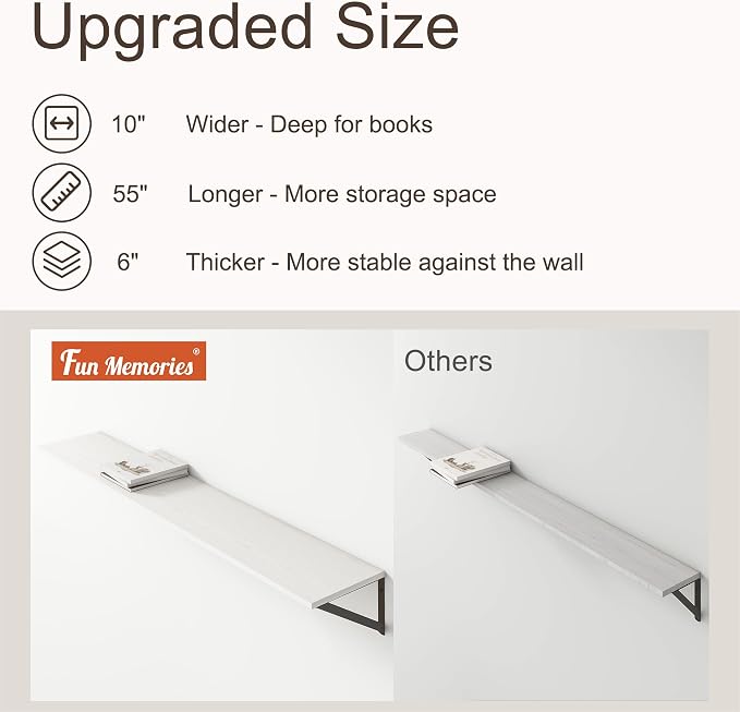 Floating Shelves 55 Inch Long, Wide Large Display Storage Shelves - Image 4