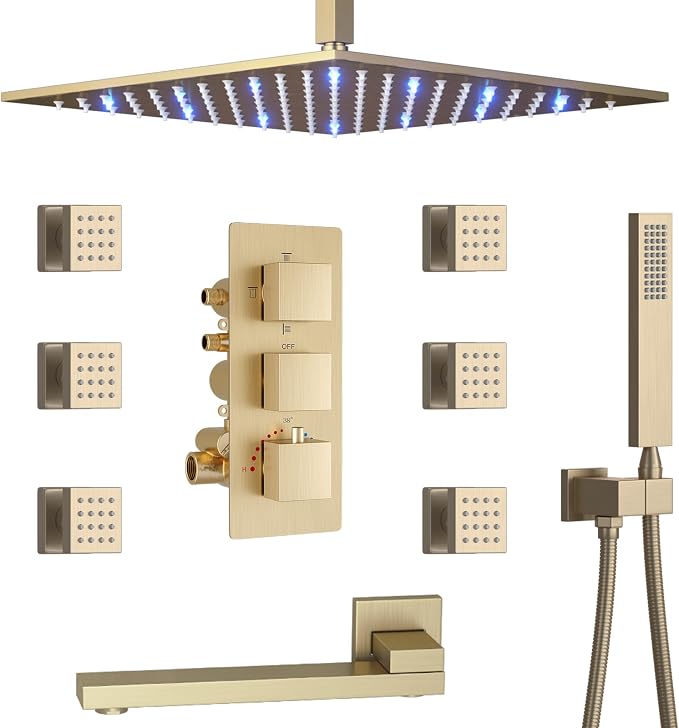 Shower Set Brushed Gold Thermostatic Shower System by KATAIS