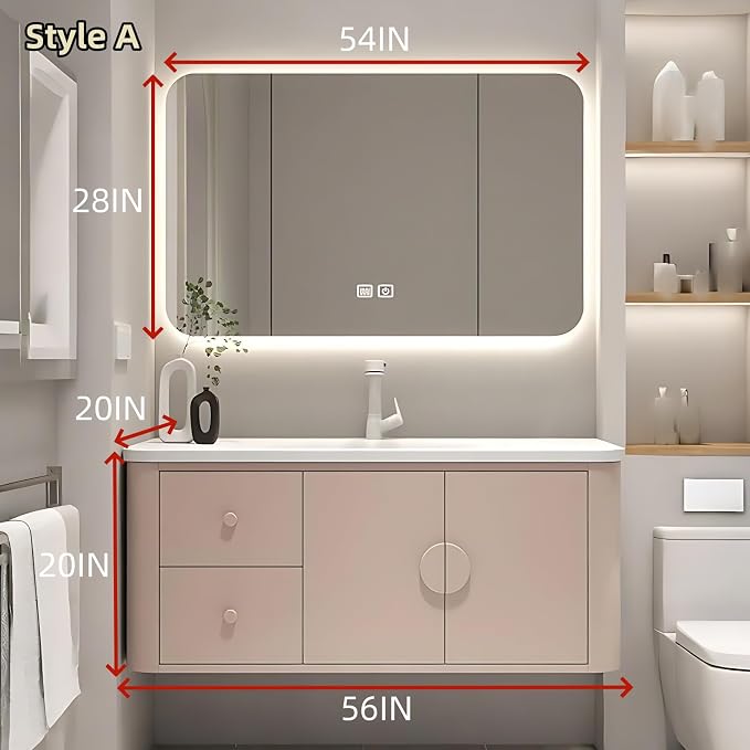 56IN Pink Modern Bathroom Vanity - Image 2