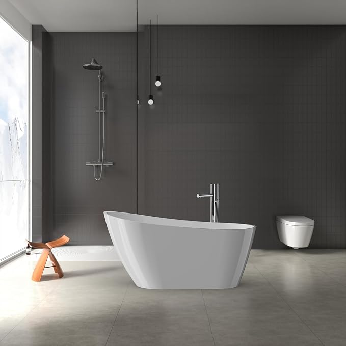 59" Acrylic Soaking Bathtub, Deep Modern Tub - Image 5