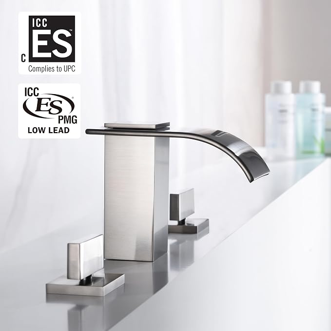 sumerain Roman Tub Faucet Brushed Nickel 3 Hole Widespread Bathtub Faucet - Image 2
