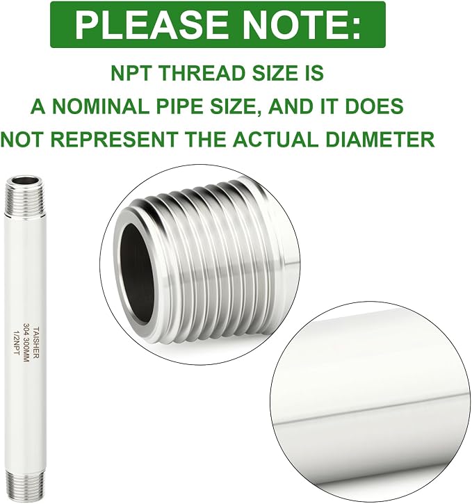 TAISHER 2PCS Stainless Steel Pipe Fittings, 1/2" NPT Male x 1/2" NPT Male - Image 4