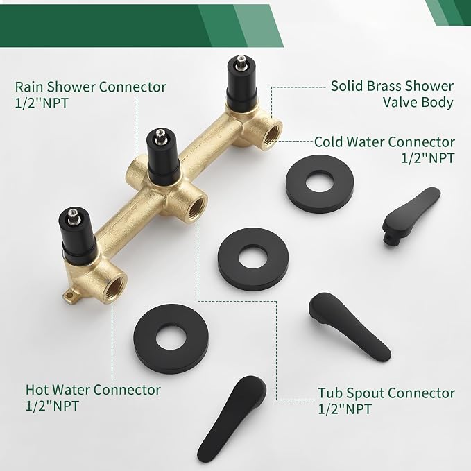 3 Handle Tub Shower Faucet Set Shower System - Image 3