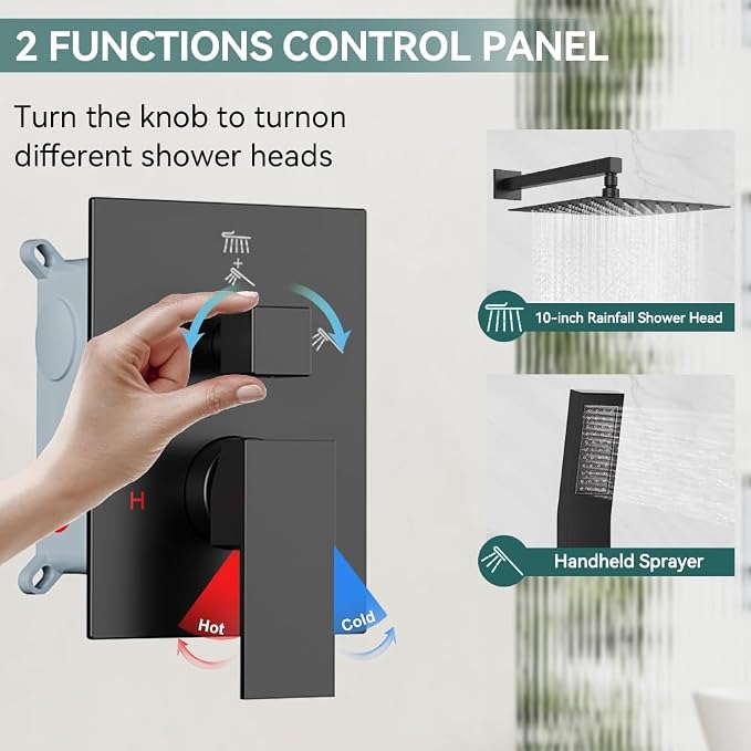 Shower Faucet Set Matte Black Shower System, Starbath 10" Rain Shower Head and - Image 3