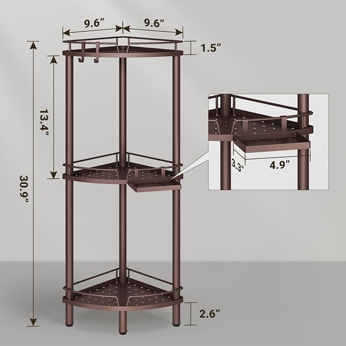 ELYKEN Corner Shower Caddy Standing, 3 Tier Rustproof Metal Shower Organizer - Image 2