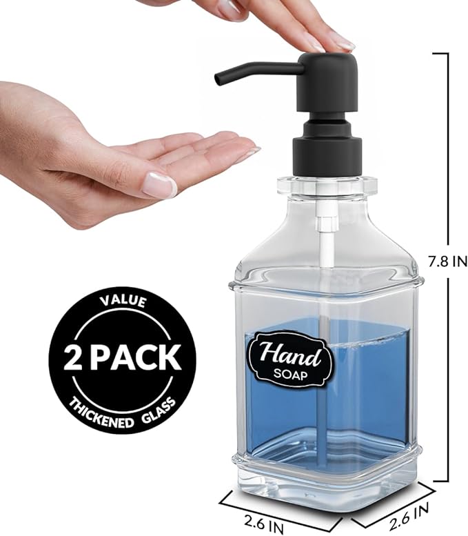 Soap Dispenser - 2 Pack, Antique Design Thick Glass Hand Soap Dispensers - Image 3