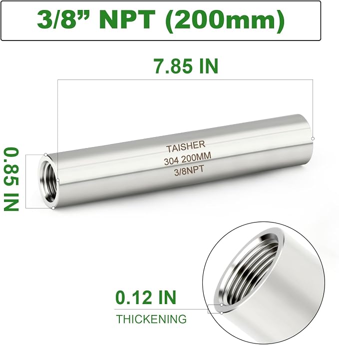 TAISHER 2PCS Stainless Steel Pipe Fittings, 3/8" NPT Female x 3/8" NPT Female - Image 2