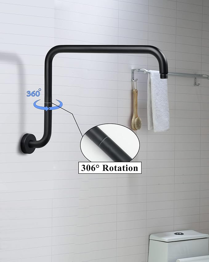 PHASAT Black Shower Head Arm, S Shaped Shower Arm - Image 2
