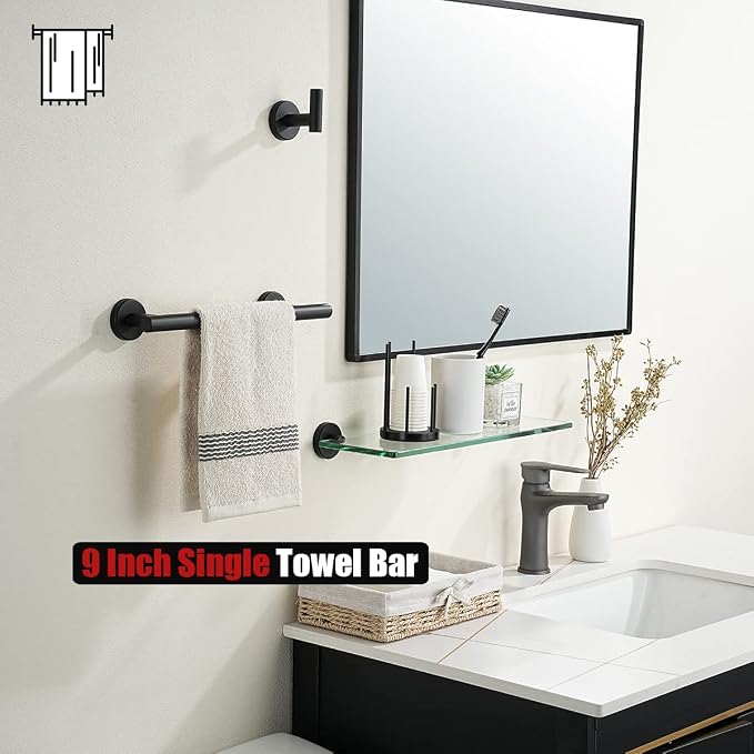 JQK Black Towel Bar, 12 Inch 304 Stainless Steel Thicken 0.8mm Hand Towel Rack - Image 5