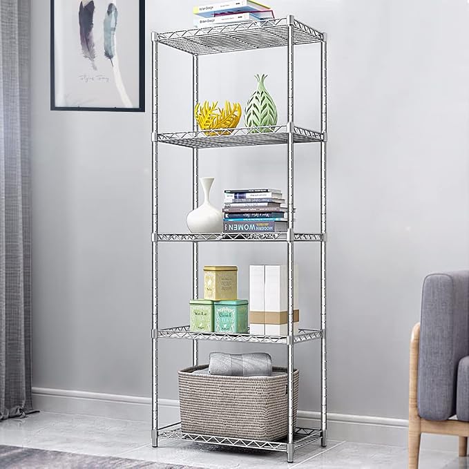 5 Tier Wire Shelving Unit, Height Adjustable Wire Shelves - Image 5