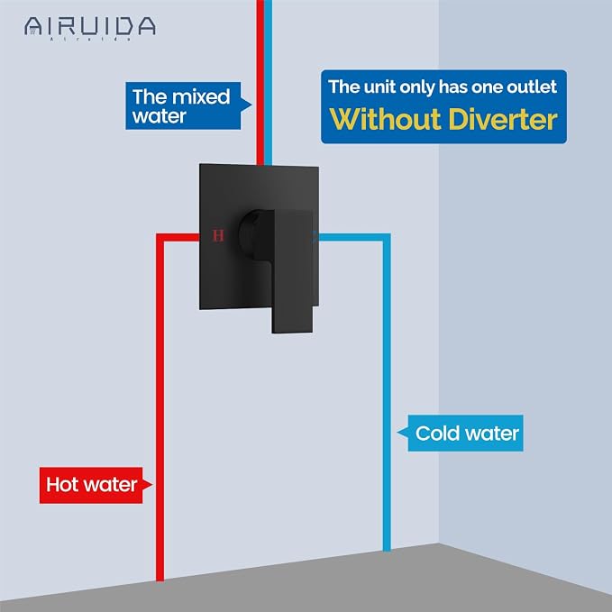 Airuida Square Single-Function Brass Faucet Shower Rough-in Valve Male Thread - Image 5