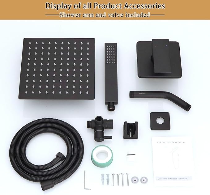 8 Inch Rainfall Shower Head and Handheld Spray Combo - Image 6