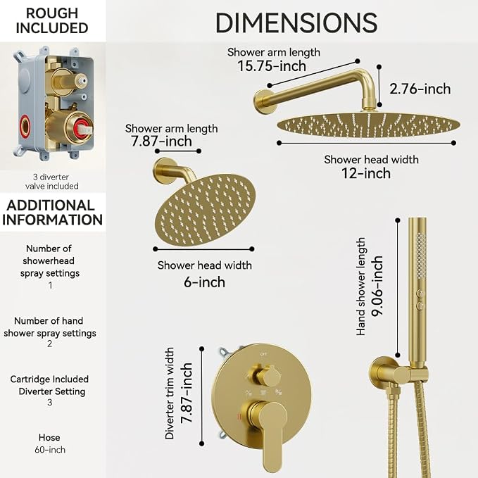 Shower Systems STARBATH 12+6" Round Dual Rainfall Shower Head - Image 4