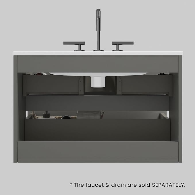 30" Bathroom Vanity with Sink, Modern Floating Vanity with Double Soft Closing - Image 7