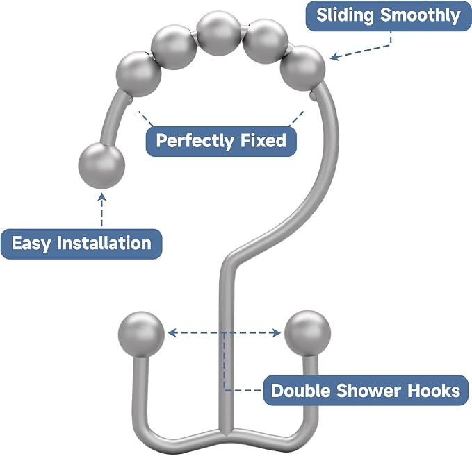 Titanker Shower Curtain Hooks Rings, Rust-Resistant Metal Double Glide Shower - Image 3