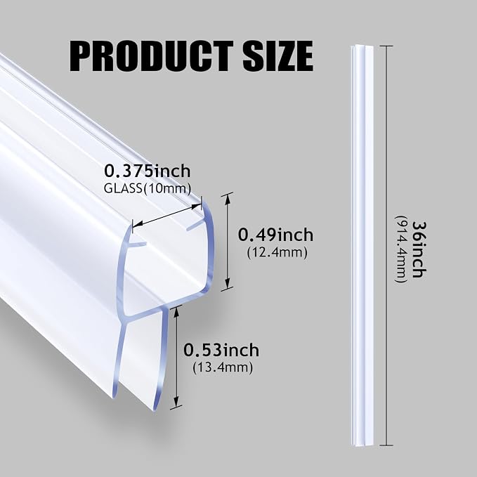Shower Door Seal, 3/8" X 36" Glass Door Bottom Seal, Ultra Clear Frameless - Image 2