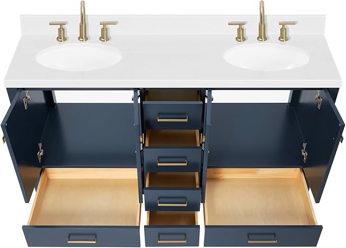 ARIEL Cambridge 60 Inch Midnight Blue Bathroom Vanity Double Sink, Solid Wood - Image 5