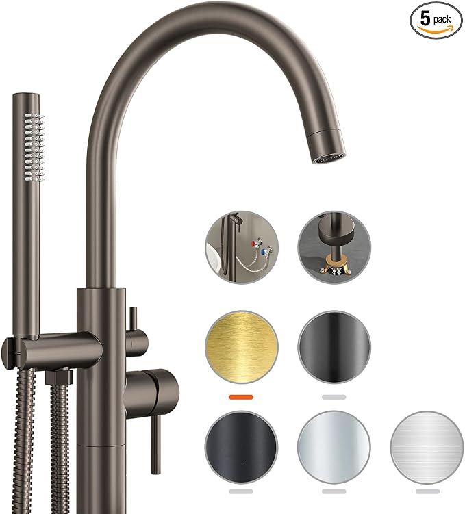 Freestanding Bathtub FaucetFloor Mount Bathtub Filler Shower Mixer Faucet by Unknown