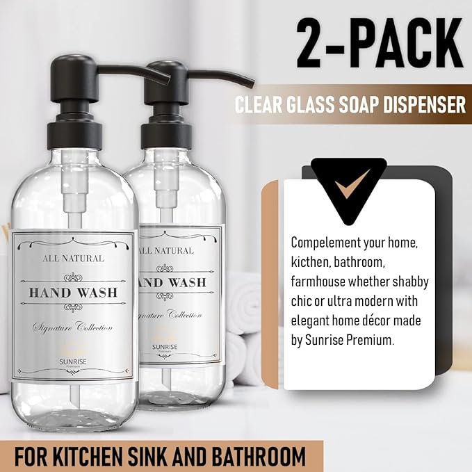 2 Pack Clear Glass Soap Dispenser 16 OZ - Image 4