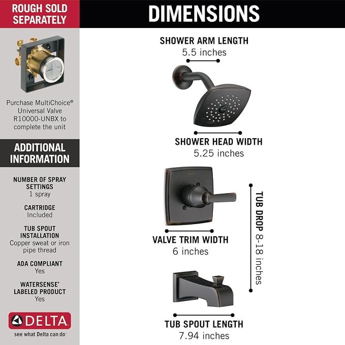 Delta Faucet Ashlyn 14 Series Single-Handle Tub and Shower Trim Kit, Shower - Image 3
