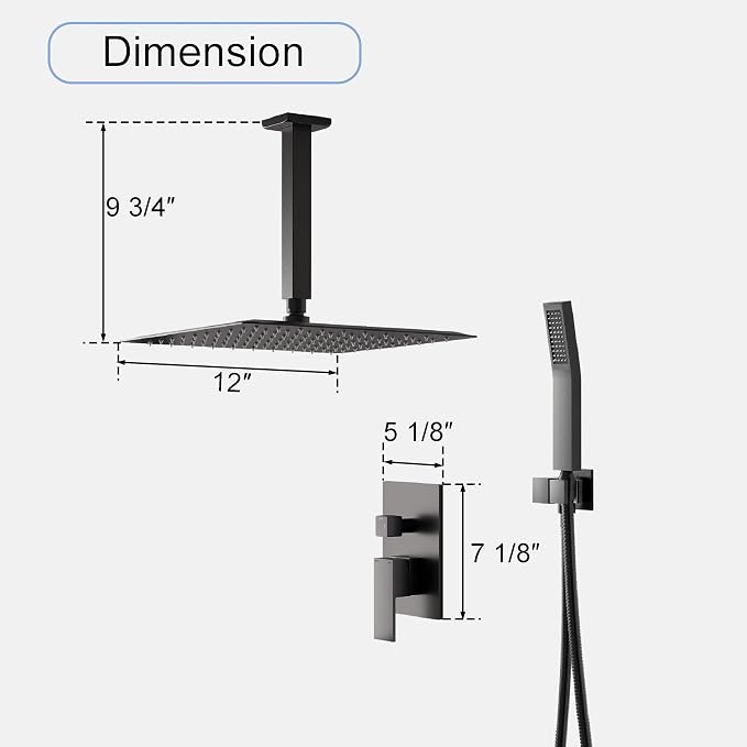 WELLFOR 12-In Ceiling Mount Shower System - Image 5