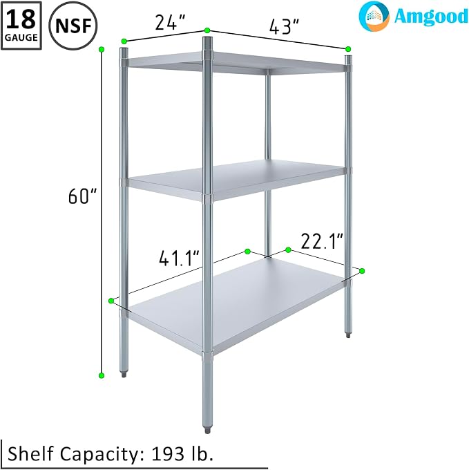 AmGood 3 Tier Galvanized Steel Dry Storage Unit. 24 in. x 43 in. x 60 in. - Image 3