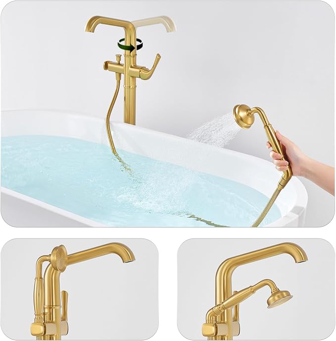 Luxury Free Standing Tub Faucet, Classic Brass Freestanding Bathtub Faucet - Image 3