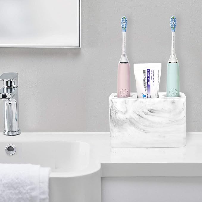 Luxspire Electric Toothbrush Holder, 3 Slots Large Marble Toothbrush Toothpaste - Image 4