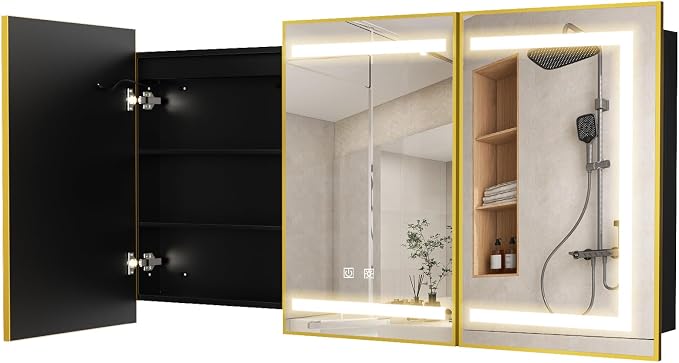 APRILSOUL 48X32 Inch Gold Bathroom Medicine Cabinet - Image 9