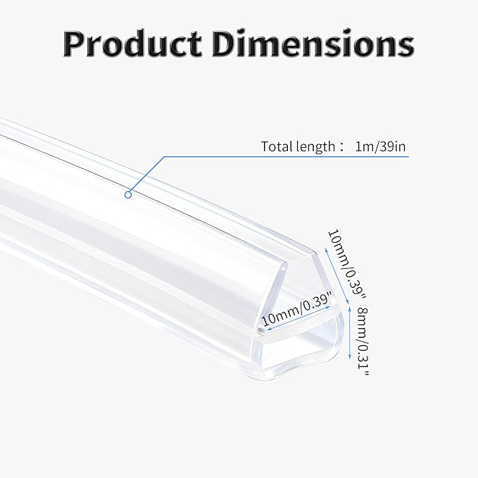 Shower Door Side Seal Strip, 39 Inch U-Type Frameless Shower Door Seal - Image 2