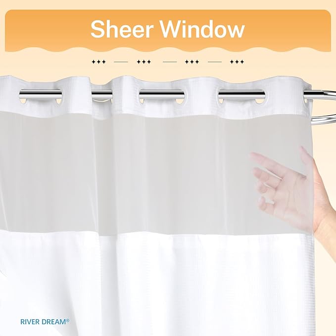 River Dream Heavyweight No Hooks Required Dotted Waffle Weave Shower Curtain - - Image 4