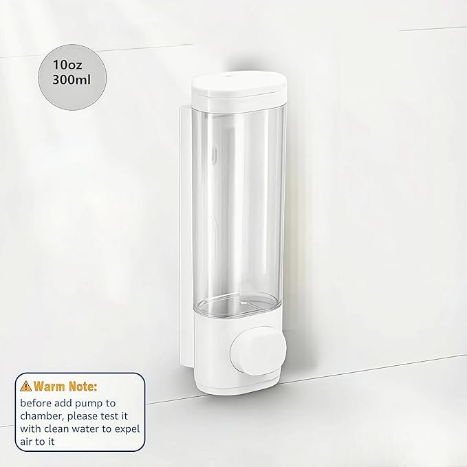 White Manual Bathroom Wall Mounted Soap Dispenser, 10oz/300ml Single Bathroom - Image 4