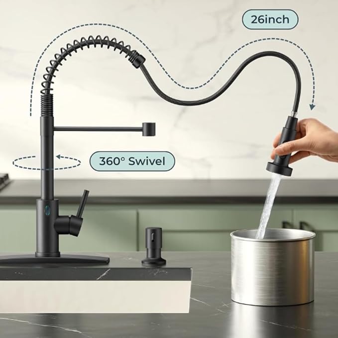 Touch-Less Kitchen Faucet, 3 Modes Pull Down Sprayer, LED Temperature Control - Image 7