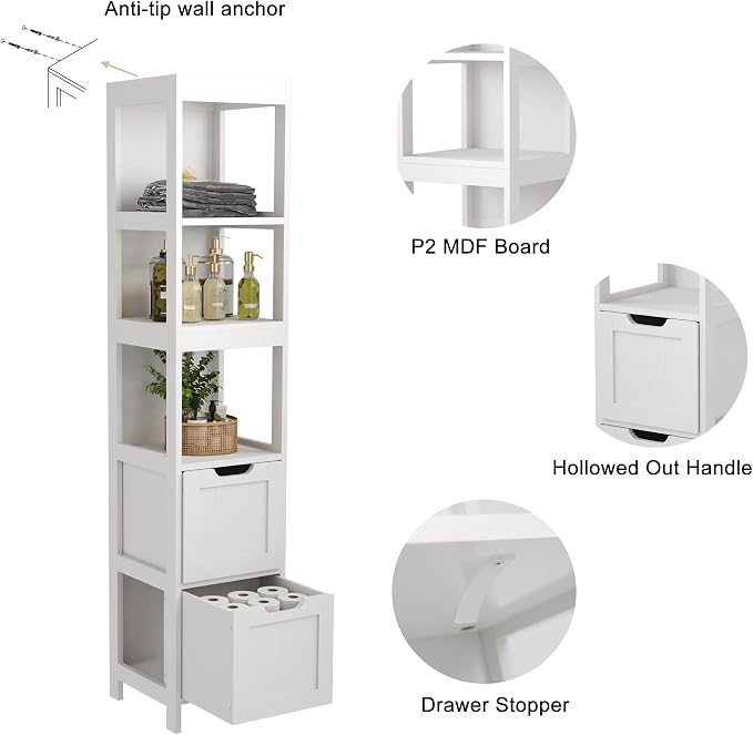 HOMEFORT Bathroom Storage Cabinet, Slim Tall Cabinet, Narrow Floor Cabinet - Image 9
