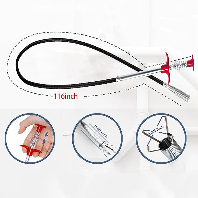 Drain Snake 116 Inch Flexible Claw Grabber Tool - Image 2