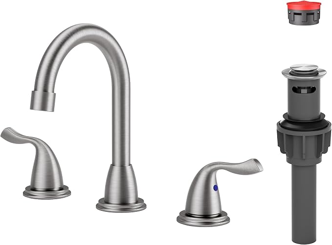 Bathroom Sink Faucet 3 Hole Brushed Nickel, ARCORA 8 Inch Widespread Bathroom by ARCORA
