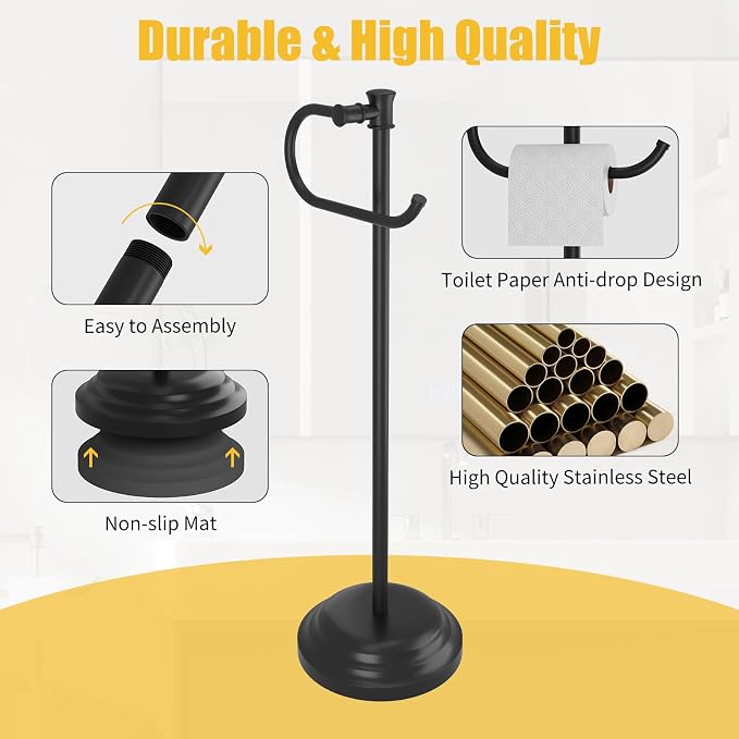 BESy Toilet Paper Holder Free Standing Bathroom Toilet Tissue Holder Stand - Image 9