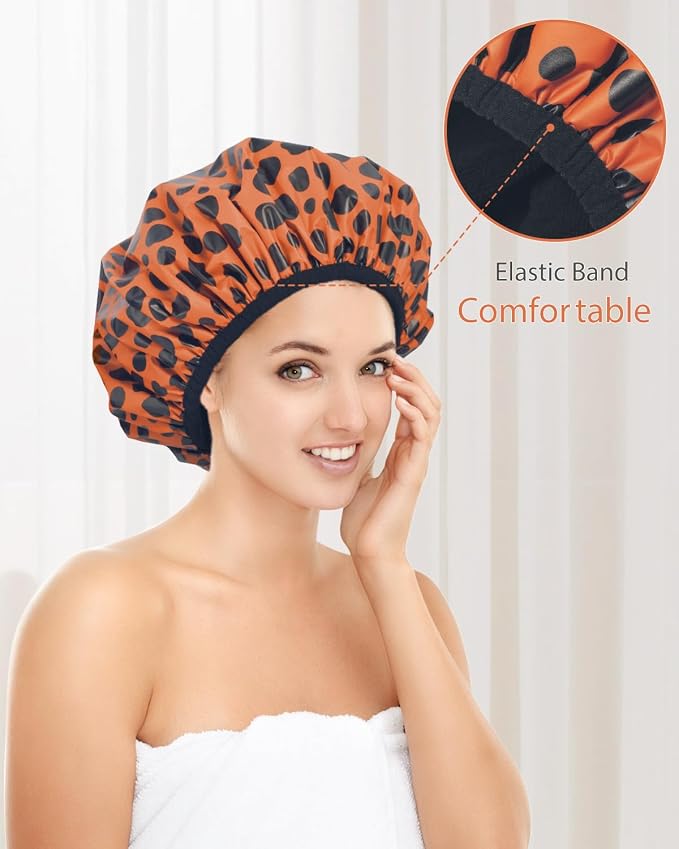 Auban Shower Cap, Shower Cap for Women Terry Cloth Lined EVA Exterior Reusable - Image 5