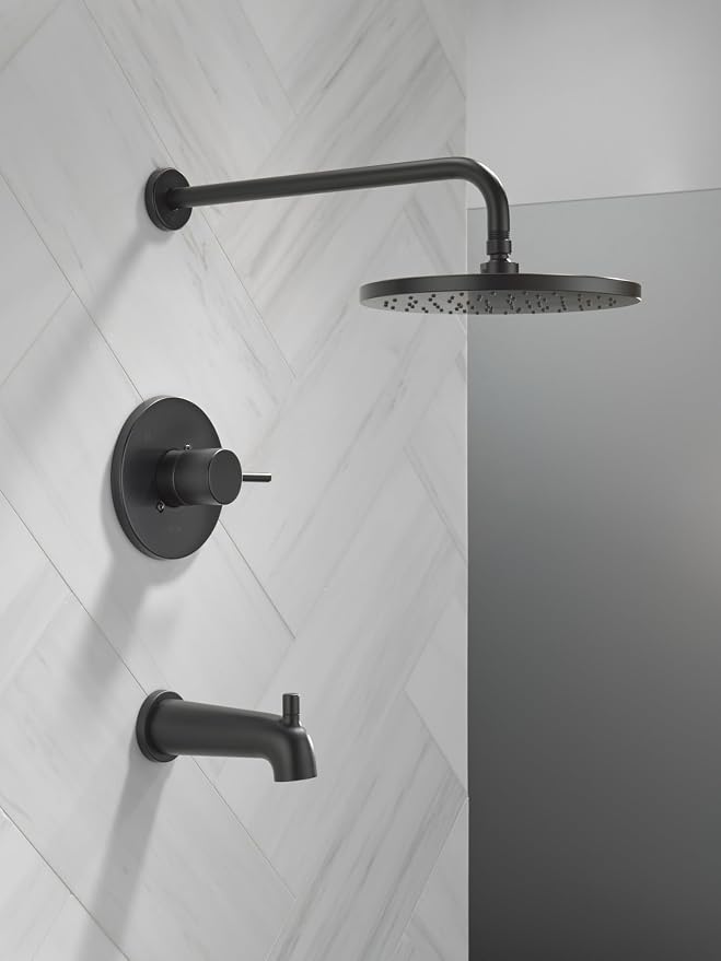 Delta Faucet Modern Raincan Round Single-Function Tub and Shower Trim Kit Black - Image 7